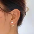Elegant gold flower pearl earrings for women with crystal accents in a two-way style - French Light Luxury Artificial Pearl Flower Ear Jacket Style