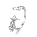 Adjustable S925 sterling silver ring featuring star designs and a sparkling zircon tassel - S925 Double Star Zircon Style - Silver
