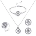 Detalle de conjunto de joyas plateadas con circonitas redondas en micro-pavé - Juego de Cuatro Piezas Plateado (MS8331) / Plateado