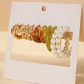 Détails de 6 paires de boucles d'oreilles créoles en acétate et perles sur carte - Lot de 5 Paires / Or (54193)