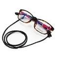 Tortoiseshell optical glasses with black braided PU cord lanyard shown in top view - Black Braided Style (5722901)