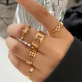 5-piece vintage gold butterfly ring set with rhinestones and chain textures for women - Gold 3D Butterfly Chain Vintage Style (53466) / Five-Piece Set