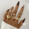 Set of 13 gold-plated butterfly and heart rings with textured minimalist designs - Gold Hollow Heart Butterfly Style (5463501) / Gold