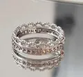 Adjustable silver crown ring with pink gemstone heart and shimmering crystal inlay - Crown Layered Double Style - Silver