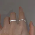 Ensemble de bagues en argent avec pavé de zircons cubiques et motif d'oreilles de chat - Ensemble de Bagues Oreille de Chat Zircone Argent