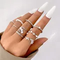 Gothic 22-piece silver ring set with pearls, butterflies and rhinestones for women - Artificial Pearl Butterfly Rhinestone Ring Set (5595101) / 10 Pieces Pack / Silver