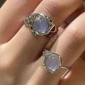 Set de bagues argentées avec pierres lavande et design floral vintage évidé - Ensemble Gemme Violet Clair Vintage