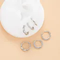 Fünfteiliges silbernes Creolen-Set mit poliertem, gedrehtem und zirkonbesetztem Design - 5-teiliges Set (6463102HB) / Mit Zirkonia / Silber