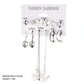 Set de 6 pendientes vintage plateados con mariposas y cadenas de borlas largas - Juego de 6 pares de cristal artificial colorido moda (5721002Hb)