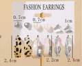 6-pair earring set featuring acrylic leopard hoops, pearls, and silver butterfly studs - Leopard Artificial Pearl Silver Multi-piece Set (5446825)