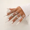 15-teiliges silbernes Schmetterling Herz Ringe Set für Damen auf weißem Marmorstein - Silber Herz 15-teiliges Set (5818502HB)