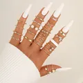 Golden 22-piece alloy ring set with butterfly motifs, faux pearls and rhinestones - Gold Rhinestone Artificial Pearl Butterfly Style (5799601HB) / Gold