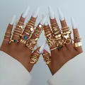 30pcs set of trendy gold irregular open rings with butterfly and pearl accents - Bohemian Butterfly Heart Snake Style (6551501HB) / Gold