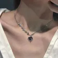 Irregular necklace featuring black heart gemstone and star detail in silver finish - Black Heart Star Style (5717202)