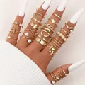 Set di 22 anelli bohémien dorati con farfalle, cuori e perle per donna - Stile Anello Aperto Foglia Oro (5726001HB)