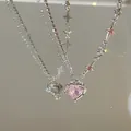 Pink heart planet pendant necklace with silver tennis chain and star accents - Pink Heart Tennis Chain Style (5717201)