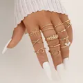 22-piece gold butterfly heart knuckle ring set featuring pearls and rhinestones - Hollow Floral Artificial Pearl Rhinestone Ring Set (11 Pieces) (5746001HB) / Gold