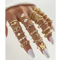 Set di 22 anelli dorati con farfalla, luna, stella e dettagli in perle per donna - Stile Mano di Fatima Stella Luna Oro (5834701)