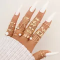 Set di 16 anelli dorati da falange con farfalla, cuore e perle per moda femminile - Stile Farfalla Foglia Oro (5833601)