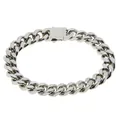 Detail of silver stainless steel Cuban link bracelet with a secure rectangular clasp closure - 9mm x 20cm / Steel