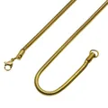 Close-up of a glossy gold round snake chain necklace with a secure lobster clasp detail - Standard Medium / Gold