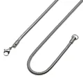 Detail of smooth silver snake chain necklace featuring a secure lobster claw clasp - Standard Medium / Steel