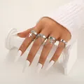 Punk Silber Mehrfinger-Ring Set mit Metallketten und gotischen Kreuzanhängern - Silber Punk Kreuz Verbunden Stil (5884601)