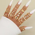 Gothic 22-piece gold stacking ring set with hollow hearts and butterfly charms - Gold Hollow Heart Butterfly Rhinestone Style (5726001HB) / Gold