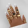 22-piece gold alloy gothic ring set featuring snakes, hearts, and black gems for women - Gold Snake Heart Butterfly Black Stone Style (5645301HB) / 20 Pieces Set / Gold