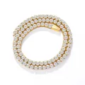 Detail of 3mm-5mm cubic zirconia setting and square clasp on gold-plated tennis chain - Gold Tone Large Style (N0123G-45) / Gold