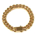 Polished gold stainless steel Cuban link bracelet with a secure box clasp closure - 9mm x 20cm / Gold