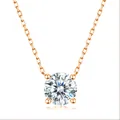 Close-up of a sparkling round-cut zircon pendant on a rose gold stainless steel chain - Rose Gold