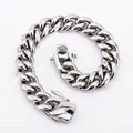 Zilveren Cubaanse schakelarmband van staal met gestructureerde rechthoekige gesp - 14mm Breedte 21CM / Staalkleur
