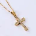 Close-up of gold-plated cross necklace with micro-pave cubic zirconia on a fine link chain - Classic Cross (N0027) / Gold