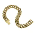 Detail of gold Cuban link bracelet with pavé rhinestones and secure plug-in clasp - Gold (21cm)