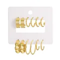 6-Paar-Set vergoldete geometrische C-Creolen mit verschiedenen Metalltexturen - 6-Teiliges Set / Gold (5701801)