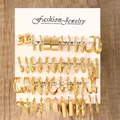 Lot de 20 paires de boucles d'oreilles dorées avec créoles, perles et formes géométriques - Set de Boucles d'Oreilles Or Mode Multi-Style Perle Artificielle Vintage (5670901) / Or