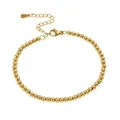 Detail of 4mm gold beaded stainless steel bracelet with lobster clasp and extender - 18K Gold