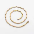 Golden geometric bamboo link chain necklace with polished finish and lobster clasp - Short / Thick Gold Square Bar