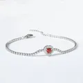 Silver tennis bracelet featuring a red heart pendant and white cubic zirconia stones - Silver