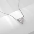 Detailed close-up of a triangle-cut zircon pendant with a polished silver-tone metal chain - Steel Color (N0319)