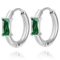 Detail of silver hoop earrings featuring a rectangular green zircon stone inlay - Steel Color (Green Zircon)