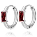 Detailed macro shot of silver square earrings featuring inlaid rectangular red zircons - Silver Tone (Red Zirconia)