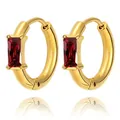 Macro detail of gold hoop earrings with rectangular red zircon and polished finish - Gold (Red Zirconia)