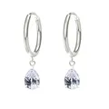 Boucles d'oreilles créoles en acier argenté avec breloques zircone cubique goutte - Blanc (E0080S-3)