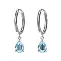 Boucles d'oreilles en acier argenté avec pendentif goutte en zircon bleu clair - Bleu Clair (E0080)