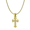 Gold plated stainless steel cross necklace with cubic zirconia micro inlay pendant - Curved Accent Cross (N0034)