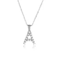 Élégant collier en acier titane argenté avec un pendentif lettre A serti de perles sur blanc - Lettre A / Acier