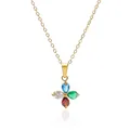 Gold stainless steel necklace with multi-color clover zircon pendant on white background - Gold Color Four-Color Zirconia