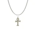 Silver stainless steel Ankh cross necklace with micro-pave white cubic zirconia - Ankh Cross (N0032S)